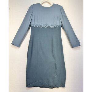 Kasper A.S.L. Women's Long Sleeve Dress Size 12 Blue Floral Embroidery